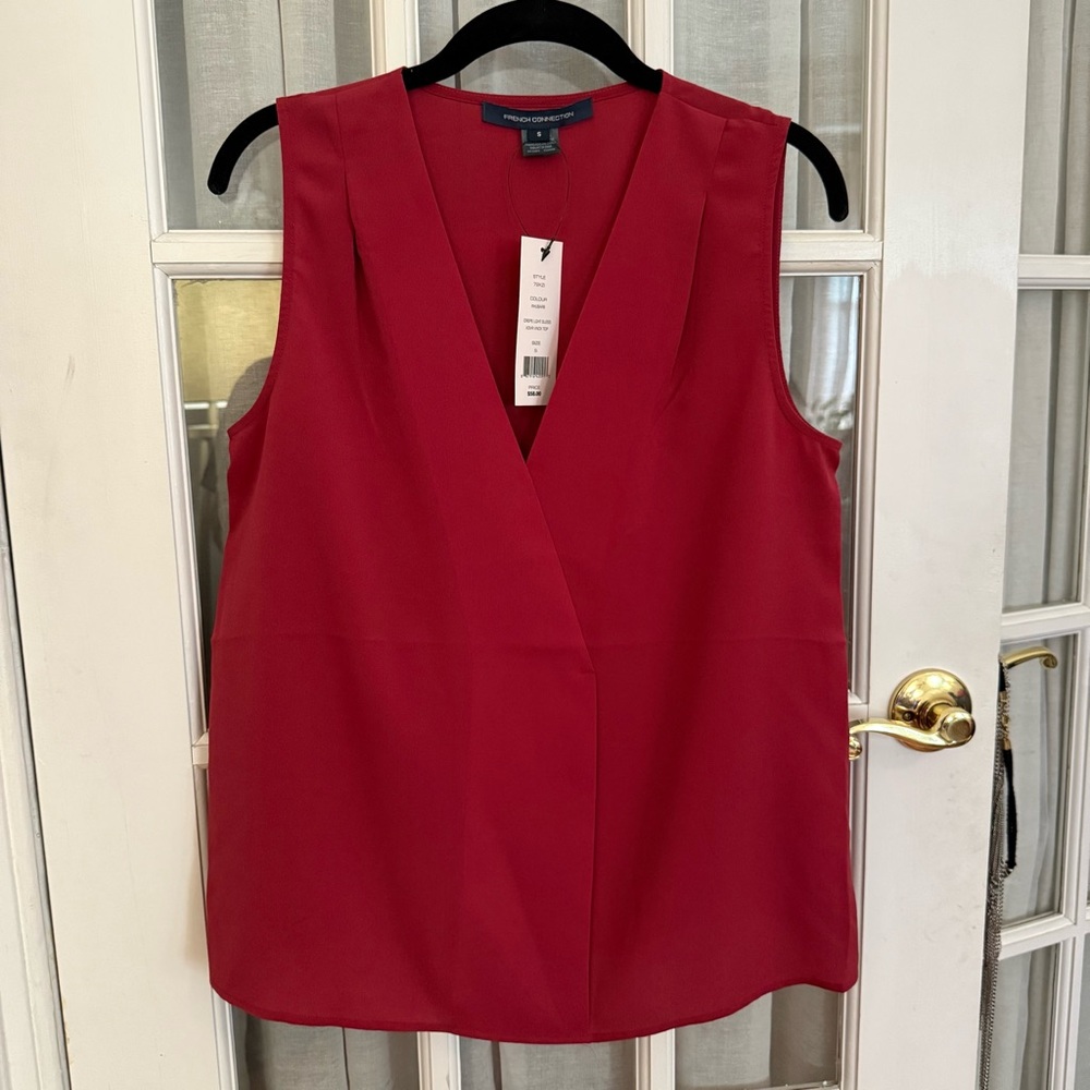 NWT French Connection Red Faux-Wrap Sleeveless Blouse - Small
